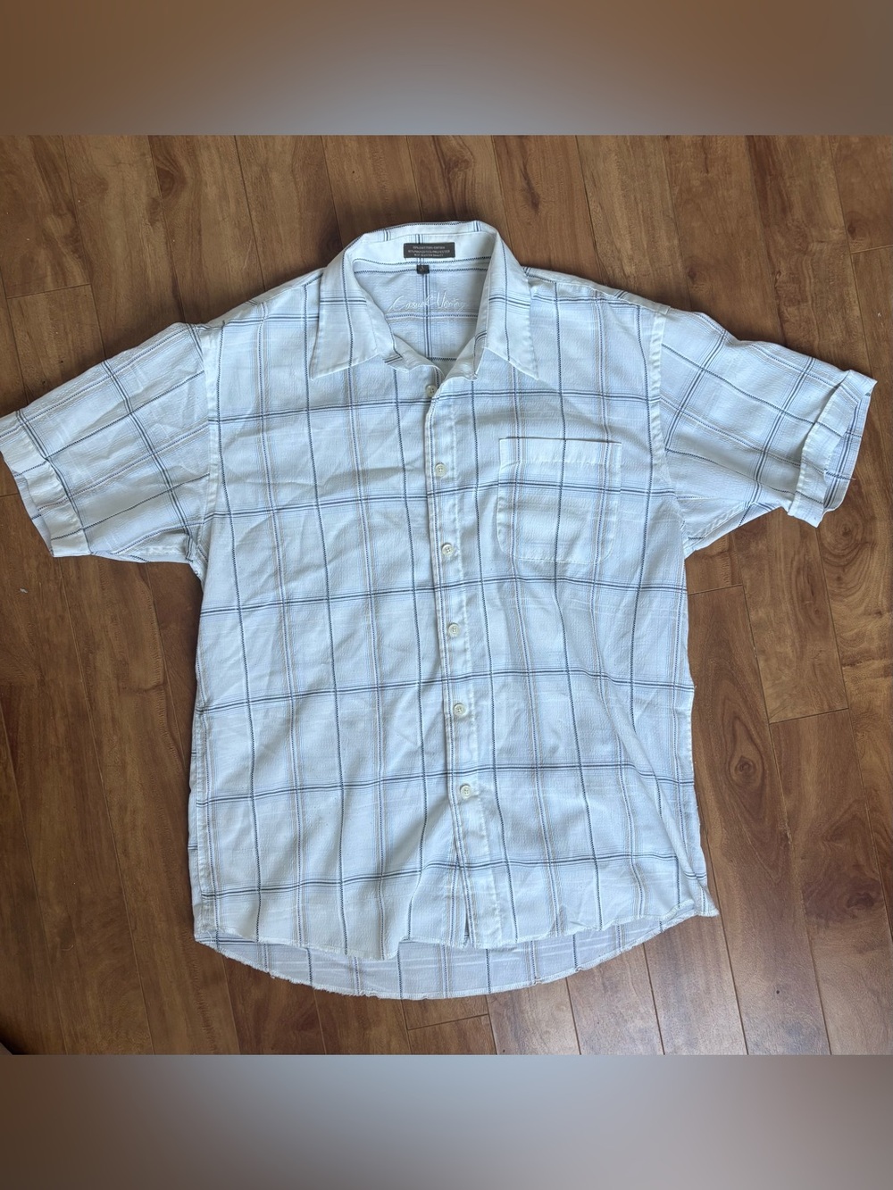 Light Blue Windowpane Short-Sleeve Button-Down Shirt